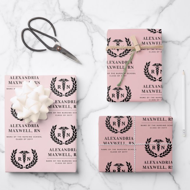 Personalized RN Nursing School Graduation Elegant Wrapping Paper Sheet (Front)
