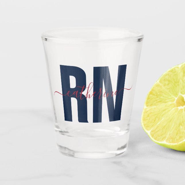 Personalized RN Registered Nurse Blue & Red  Shot Glass (Front)