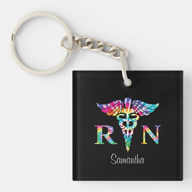 Personalized RN Registered Nurse Tie Dye Keychain (Front)