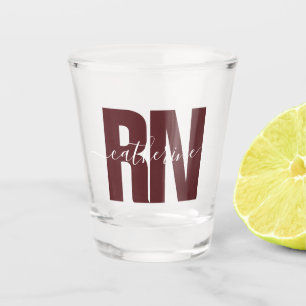 Personalized RN Registered Nurse White & Maroon Shot Glass