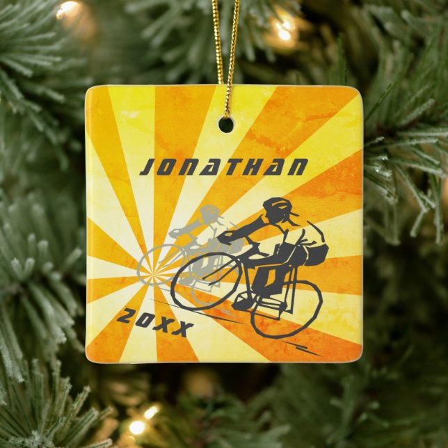 Personalized Road Cyclist Retro Bike Christmas Ceramic Ornament (Tree)