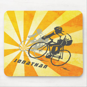 Personalized Road Cyclists and Retro Sunburst Bike Mouse Pad