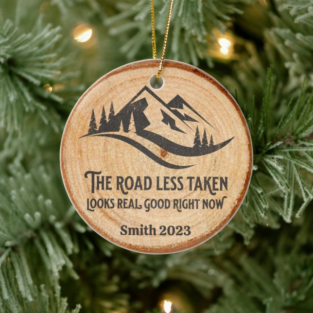 Personalized Road Less Travelled Christmas Ceramic Ornament (Tree)