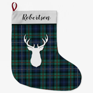Personalized Robertson Tartan Green Purple Plaid Large Christmas Stocking