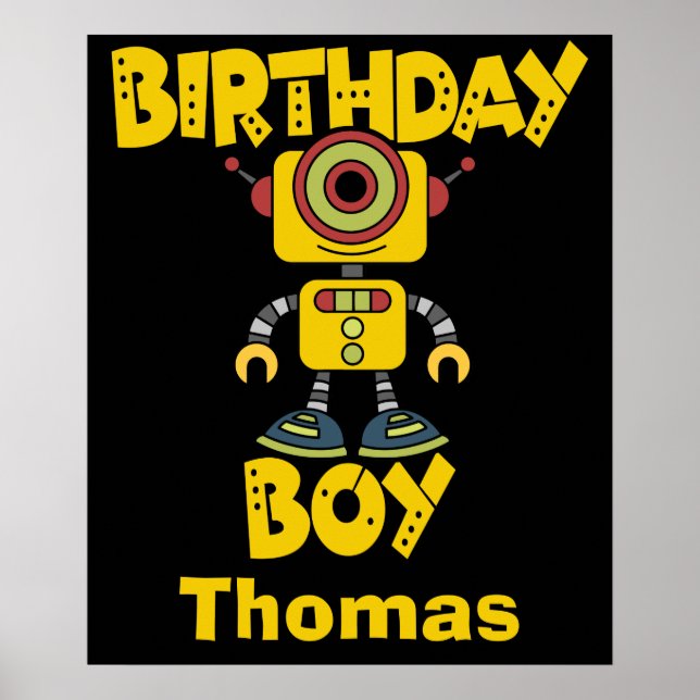 Personalized Robot Birthday Boy Poster (Front)
