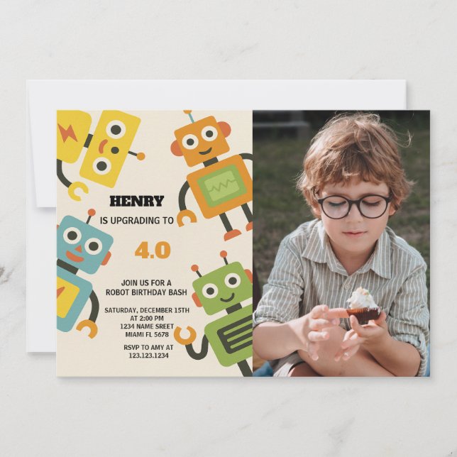 Personalized Robot Birthday Invitation for Kids (Front)