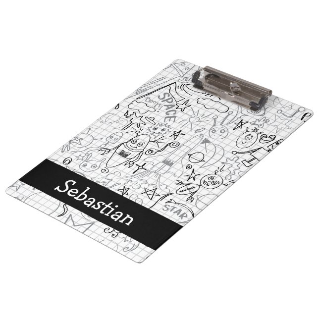 Personalized Robot Rocket Ship And Alien Moon Clipboard (Angled)