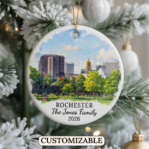Personalized Rochester Ornament, Custom Minnesota Ceramic Ornament
