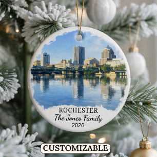 Personalized Rochester Ornament, Custom New York Ceramic Ornament