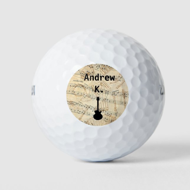 Personalized Rock and Roll Guitar Sound Wave  Golf Balls (Front)