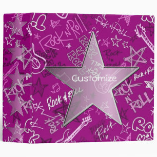 Personalized Rock and Roll Rock Star Pink Binder