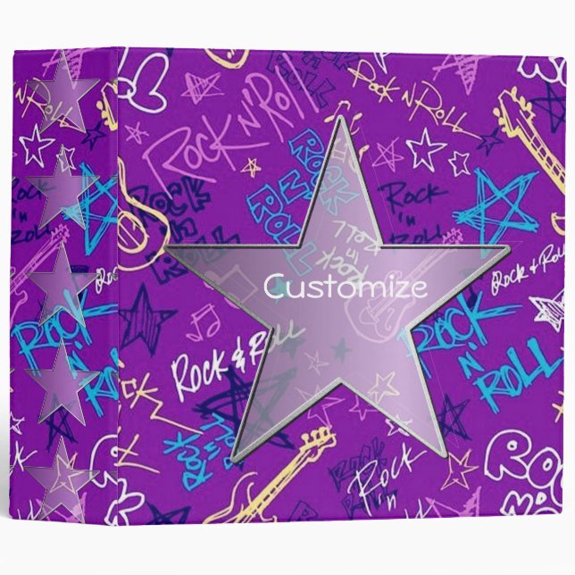 Personalized Rock and Roll Rock Star Purple Binder (Front/Spine)