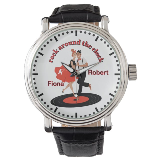 Personalized Rock Around the Clock, Retro Jive Watch (Front)