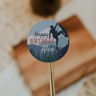Personalized Rock Climbing Theme Happy Birthday Classic Round Sticker