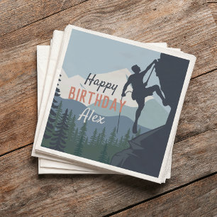 Personalized Rock Climbing Theme Happy Birthday Napkin