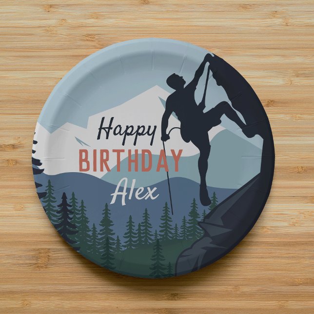 Personalized Rock Climbing Theme Happy Birthday Paper Plate (Creator Uploaded)