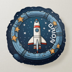 Personalized Rocket for Space Adventures Round Pillow