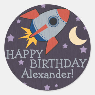 Personalized Rocket Kids Birthday Stickers