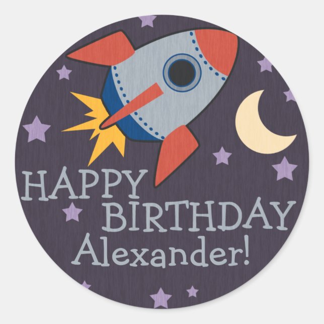 Personalized Rocket Kids Birthday Stickers (Front)