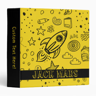 Personalized Rocket & School Doodles Binder