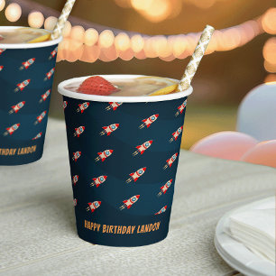Personalized Rocket Ship Pattern Birthday Paper Cups