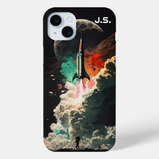 Personalized Rocket to the Moon iPhone 15 Mini Case