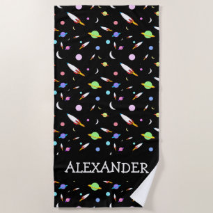 Personalized Rockets Planets Moons Stars Space Beach Towel