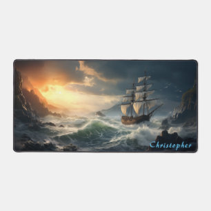 Personalized Rocky Cove and Ship Desk Mat