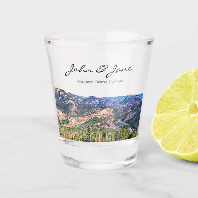Personalized Rocky Mountain Shot Glass (Front)