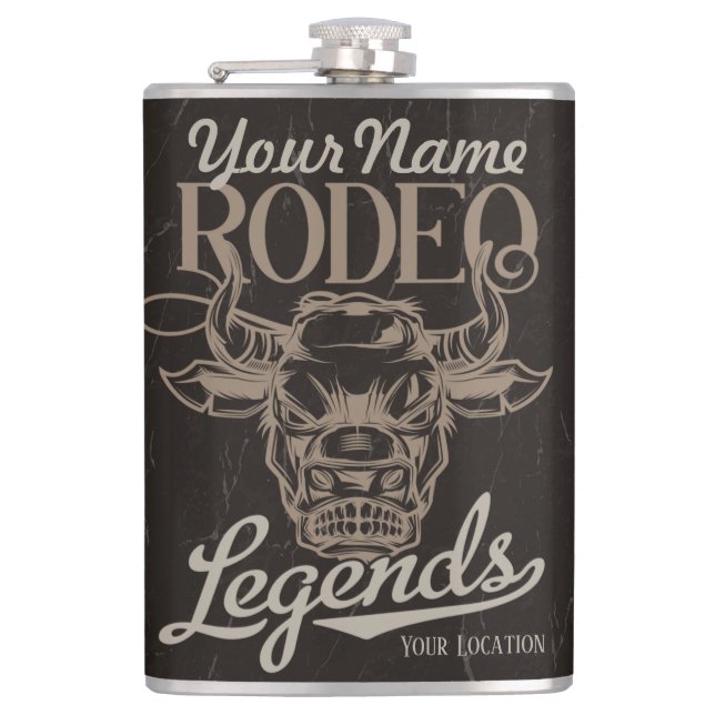 Personalized Rodeo Old West Steer Roping Legends Hip Flask (Front)