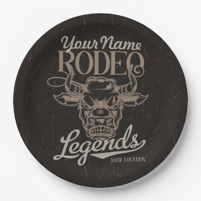 Personalized Rodeo Old West Steer Roping Legends Paper Plate (Front)