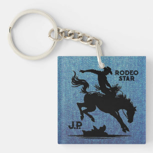Personalized Rodeo Star Denim Keychain