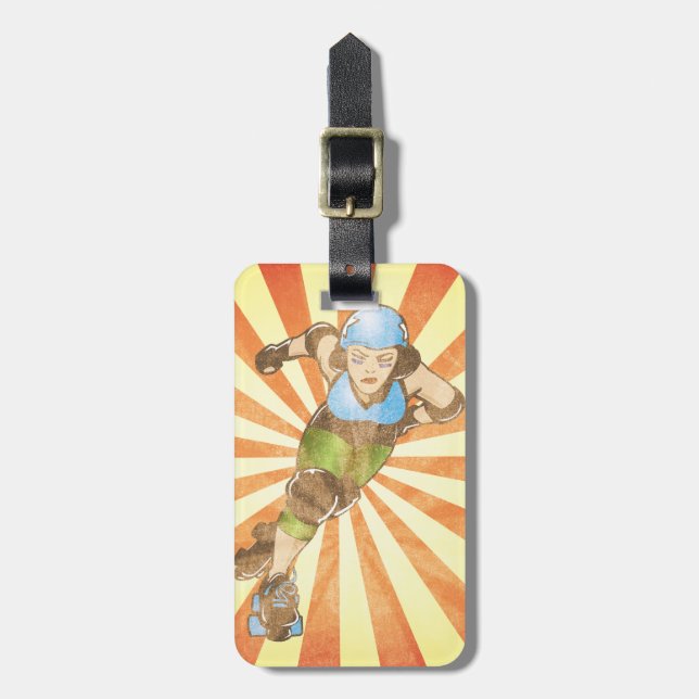 Personalized Roller Derby Girl Luggage Tag (Front Vertical)