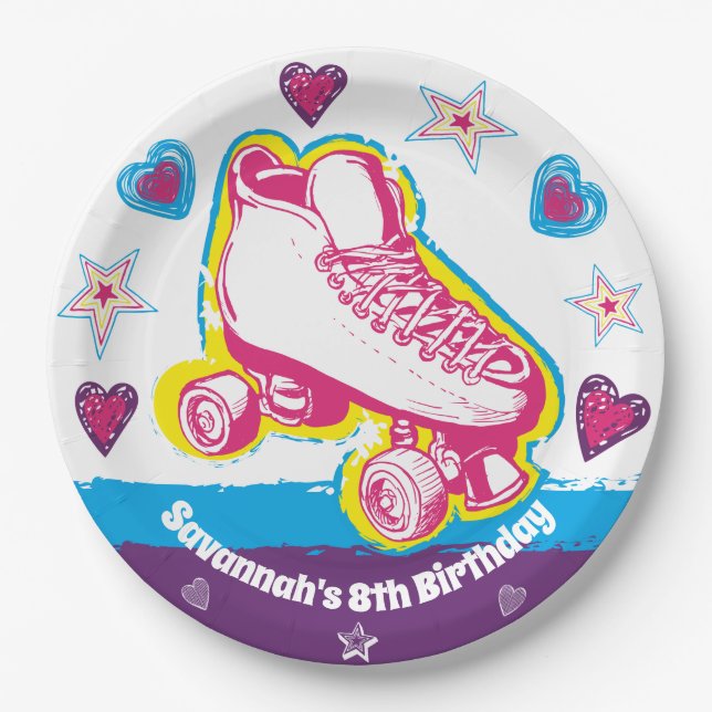 Personalized Roller Skating Birthday Party Plates (Front)