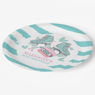 Personalized Roller Skating Pastel Party Paper Plate