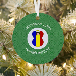 Personalized Romanian Angel Christmas Flag Metal Ornament