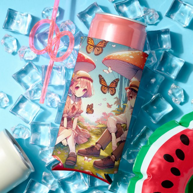 Personalized Romantic Anime Couple  Seltzer Can Cooler (In Situ Summer)