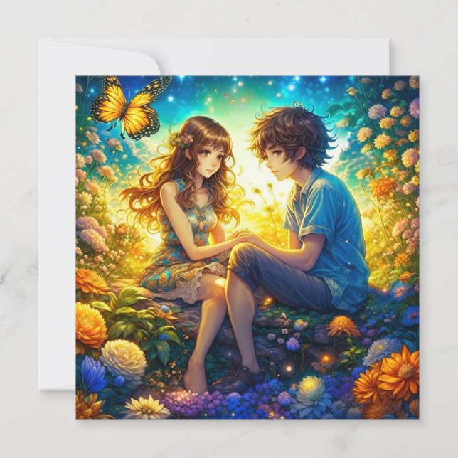 Personalized Romantic Anime Couple Valentine's Day Card (Front)