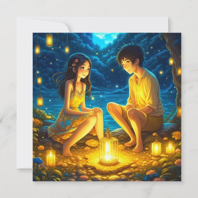 Personalized Romantic Anime Couple Valentine's Day Card (Front)