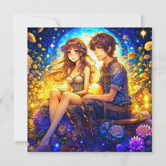 Personalized Romantic Anime Couple Valentine's Day Card (Front)