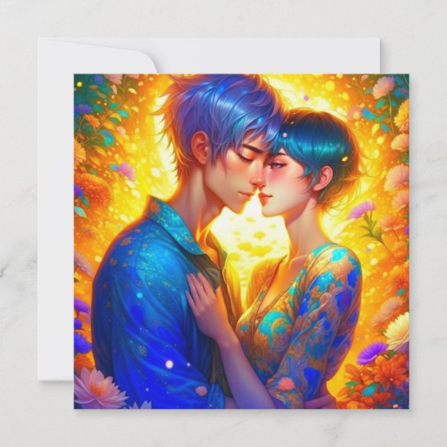 Personalized Romantic Anime Couple Valentine's Day Card (Front)
