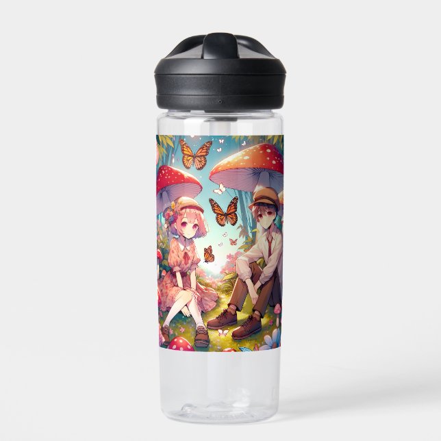 Personalized Romantic Anime Couple  Water Bottle (Front)
