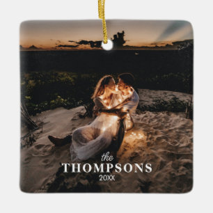 Personalized Romantic Couple Photo Christmas Ceramic Ornament