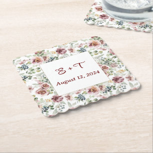 Personalized romantic floral pastel paper coasters