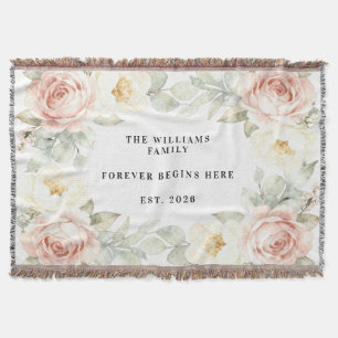 Personalized Romantic Garden Blush Floral Wedding Throw Blanket