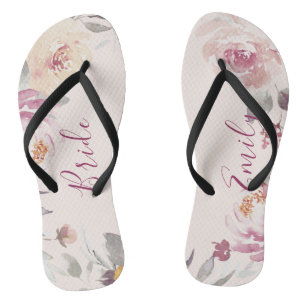 Personalized romantic garden floral bride flip flops