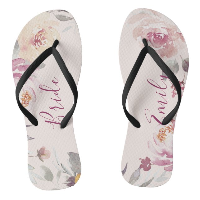 Personalized romantic garden floral bride flip flops (Footbed)