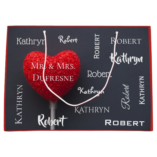 Personalized Romantic Heart Large Gift Bag (Front)