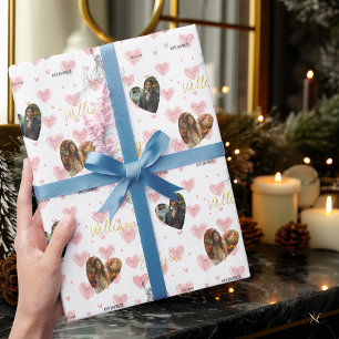 Personalized Romantic Heart with Photos and Names Wrapping Paper