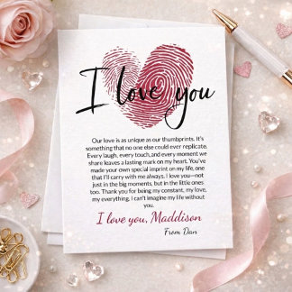 Personalized Romantic Love Card with Thumbprint ❤️